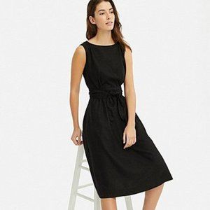Uniqlo black linen, a-line, boat neck dress